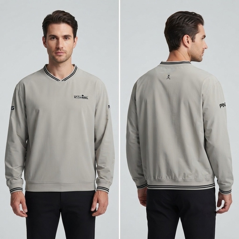 Ping Collection Mens V-Neck Golf Taupe Pullover Jacket Windbreaker Large